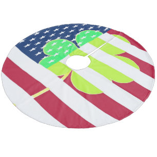 Irish American Flag Shamrock Clover St. Patrick Fleece Tree Skirt