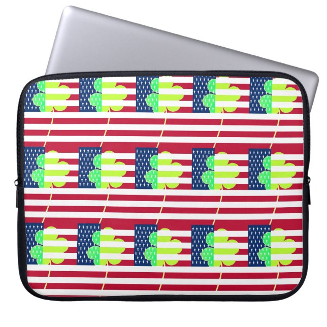 Irish American Flag Shamrock Clover St. Patrick Laptop Sleeve (Front)
