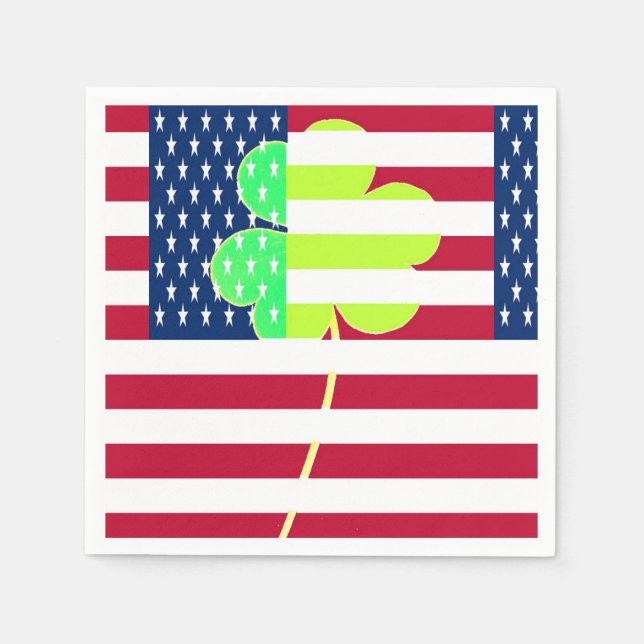 Irish American Flag Shamrock Clover St. Patrick Napkin (Front)