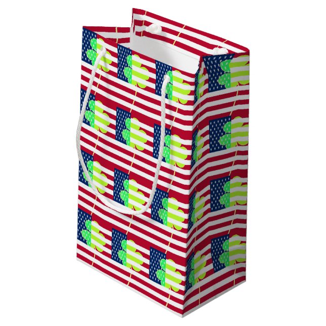 Irish American Flag Shamrock Clover St. Patrick Small Gift Bag (Back Angled)