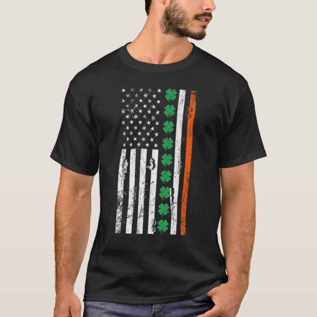 Irish American flag Shamrock Stripes Cool Ireland  T-Shirt (Front)