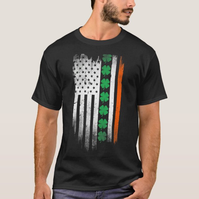 Irish American flag Shamrock Stripes Cool Ireland  T-Shirt (Front)