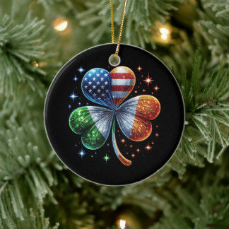 Irish American Flag ST PATRICKS DAY Ceramic Ornament