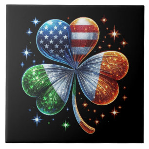 Irish American Flag ST PATRICKS DAY Ceramic Tile