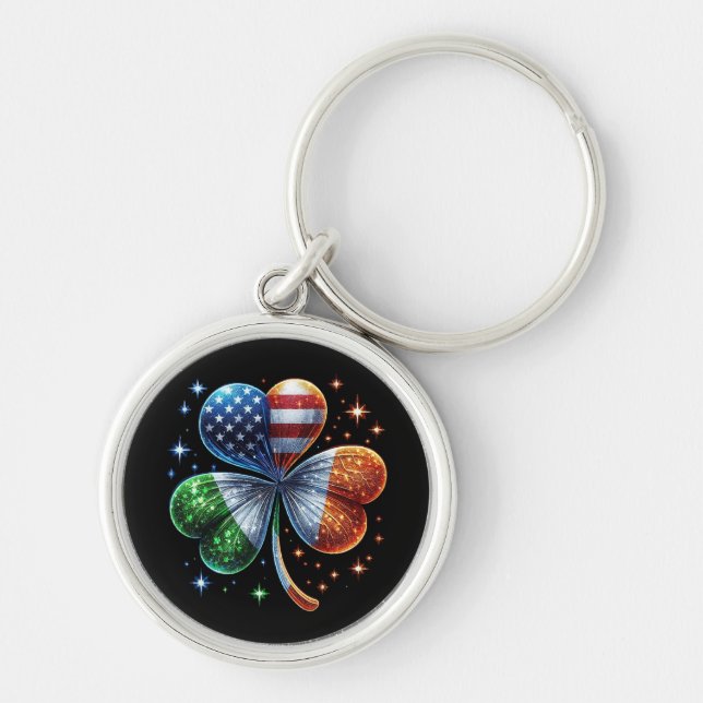 Irish American Flag ST PATRICKS DAY Key Ring (Front)