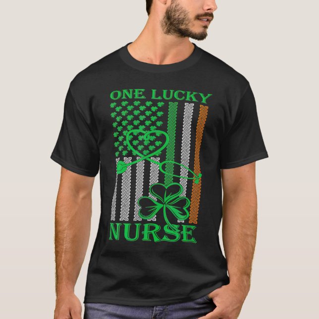 Irish American Flag St Patrick's Day One Lucky Nur T-Shirt (Front)