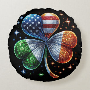 Irish American Flag ST PATRICKS DAY Round Cushion