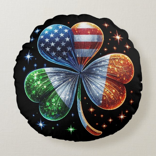 Irish American Flag  ST PATRICKS DAY Round Cushion (Front)