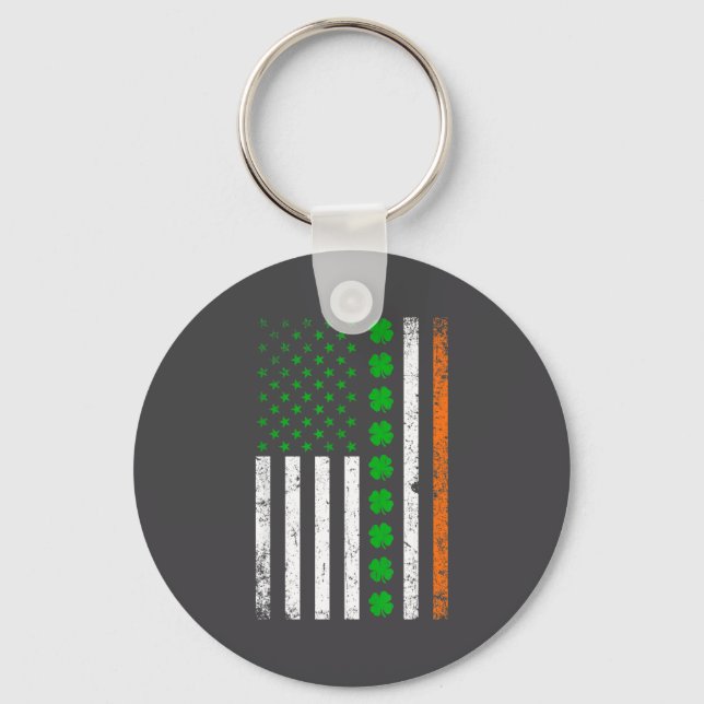 Irish American Flag St. Patrick's Day Shamrock  Key Ring (Front)