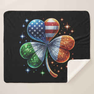 Irish American Flag ST PATRICKS DAY Sherpa Blanket