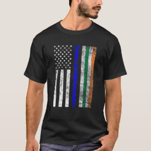 Irish American Flag Thin Blue Line Police St Patri T-Shirt