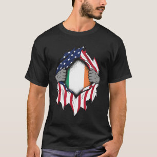 Irish American Flags Hands Ripping Flag on Chest T-Shirt
