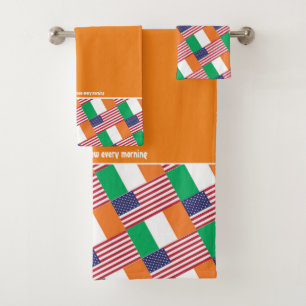 IRISH AMERICAN FLAGS Personalised Scripture ORANGE Bath Towel Set