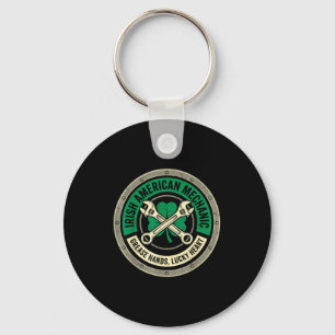 Irish american mechanic grease hands lucky heart key ring