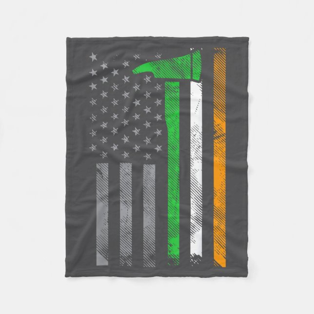 Irish American Us Flag Firefighter Axe Fire St Pat Fleece Blanket (Front)
