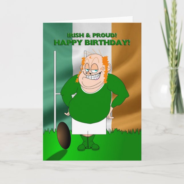 Irish and Proud Rugby Birthday Card (Front)