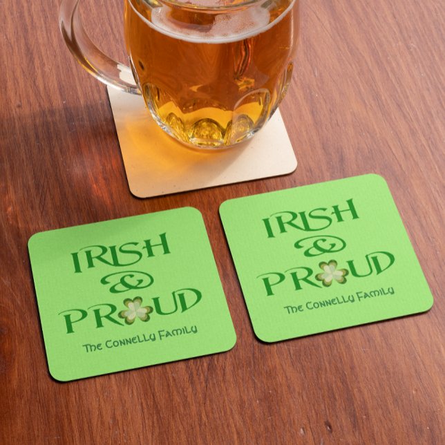 Irish and Proud Shamrock Personalised Square Paper Coaster (Creator Uploaded)