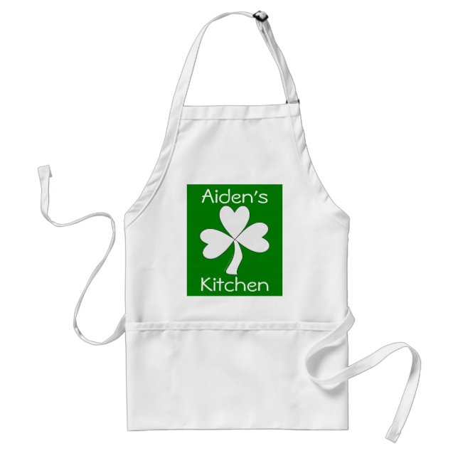 Irish Apron White Shamrock Personalised Kitchen (Front)
