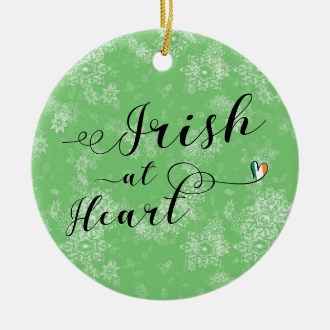 Irish at Heart, Christmas Tree Ornament, Ireland Ceramic Ornament (Front)