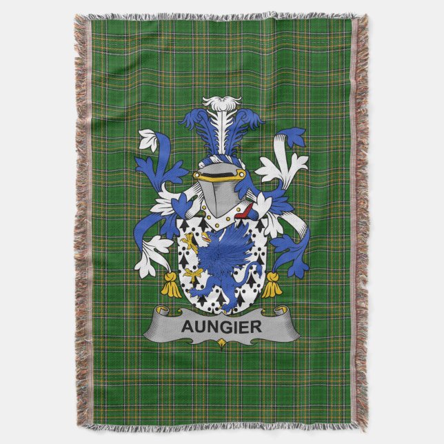  Irish Aungier Coat of Arms Family Crest Ireland Throw Blanket (Front Vertical)