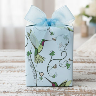 Irish Baby Blue Comhghairdeas Hummingbird Clover Wrapping Paper