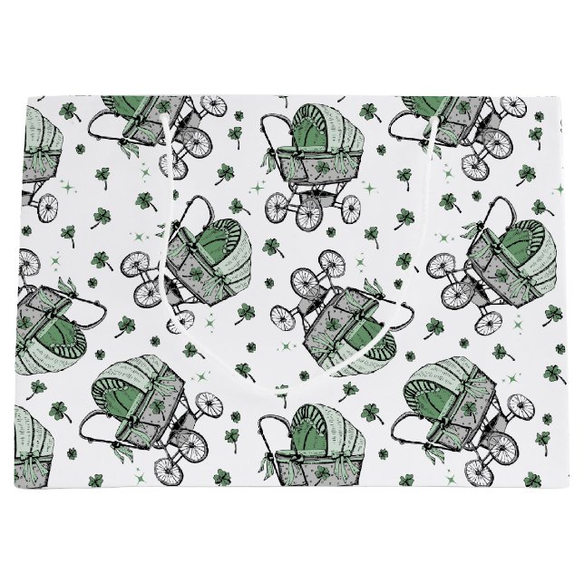 Irish Baby Carriage St Patrick's Day Baby Shower Large Gift Bag (Front)