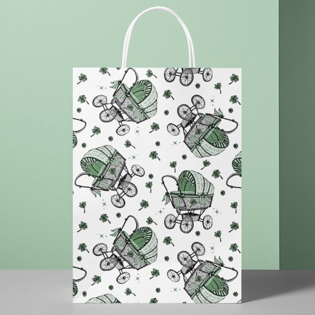 Irish Baby Carriage St Patrick's Day Baby Shower Small Gift Bag (Cute Irish St. Patrick's Day Baby Shower or New Mother Gift Bag. Hand-Drawn Victorian Baby Carriage.)