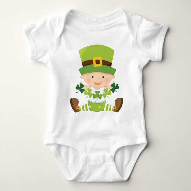 Irish Baby Green Shamrocks St Paddys Day Baby Bodysuit (Front)