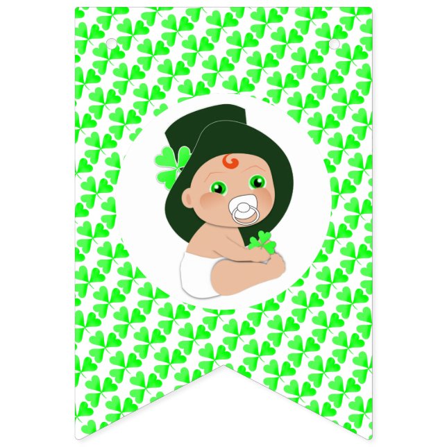 Irish Baby Leprechaun Lucky Shamrock Baby Shower Bunting (First Flag)