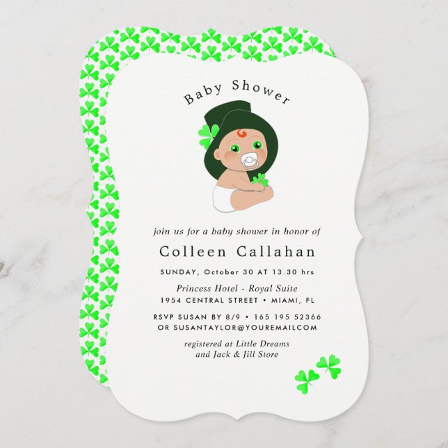 Irish Baby Leprechaun Lucky Shamrock Baby Shower Invitation (Front/Back)