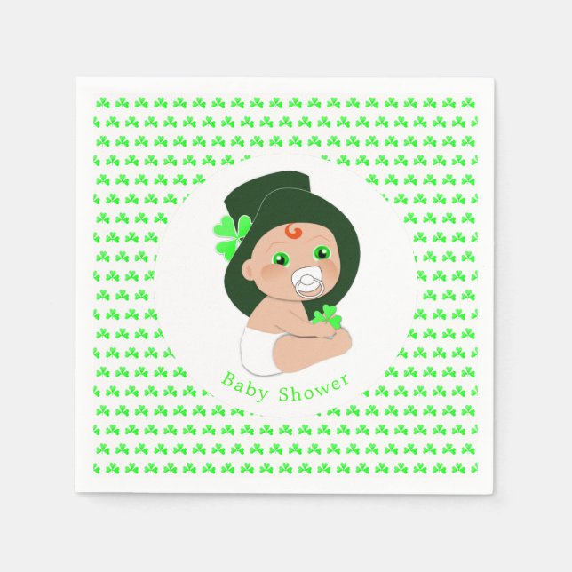 Irish Baby Leprechaun Lucky Shamrock Baby Shower Napkin (Front)