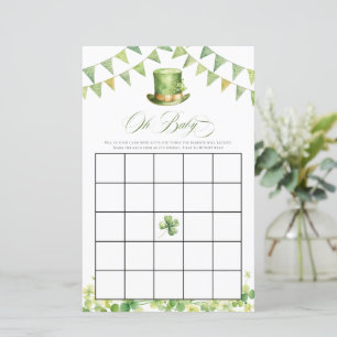Irish Baby Shower Bingo Green Shamrock Card