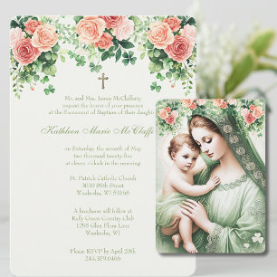 Irish Baptism Mary Jesus Shamrocks  Invitation