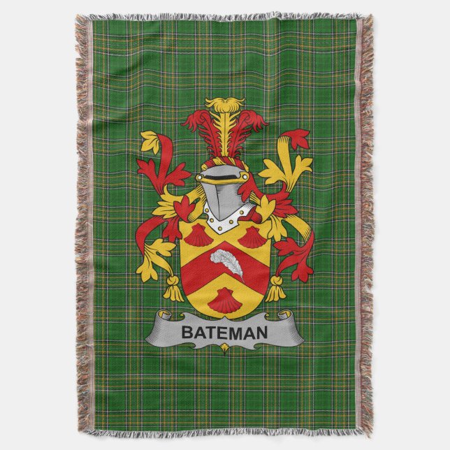  Irish Bateman Coat of Arms Family Crest Ireland Throw Blanket (Front Vertical)