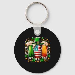 Irish Beer Ireland American Flag St Patrick's Day  Key Ring