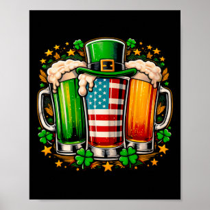 Irish Beer Ireland American Flag St Patrick's Day Poster