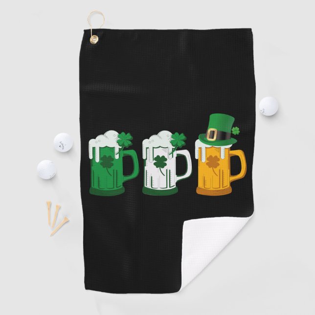 Irish Beer Ireland Flag St Patricks Day Leprechaun Golf Towel (InSitu)