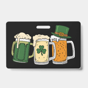 Irish Beer Ireland Flag St Patrick's Day Shamrock ID Badge