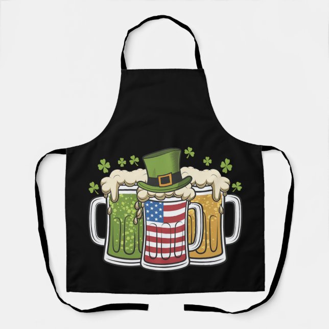Irish Beer Ireland USA American Flag St Patrick's  Apron (Front)