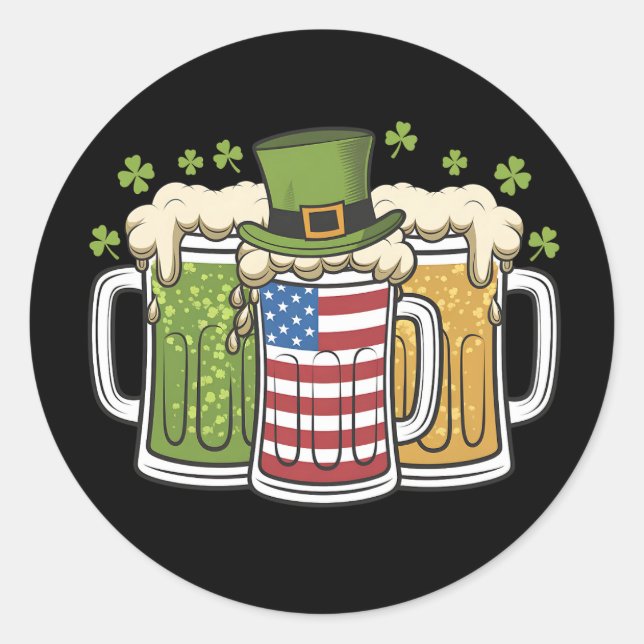 Irish Beer Ireland USA American Flag St Patrick's  Classic Round Sticker (Front)