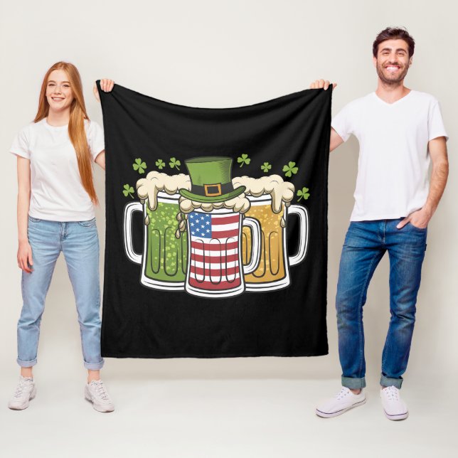 Irish Beer Ireland USA American Flag St Patrick's  Fleece Blanket (In Situ)