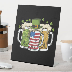 Irish Beer Ireland USA American Flag St Patrick's Pedestal Sign