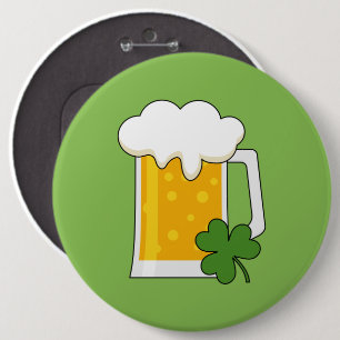 Irish Beer Mug with Shamrock Clover 6 Cm Round Badge