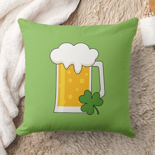 Irish Beer Mug with Shamrock Clover Cushion (Blanket)