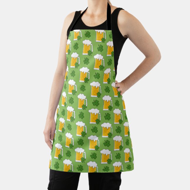 Irish Beer Mug with Shamrock Clover Pattern Apron (Insitu)