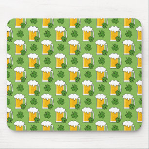 Irish Beer Mug with Shamrock Clover Pattern Mouse Pad