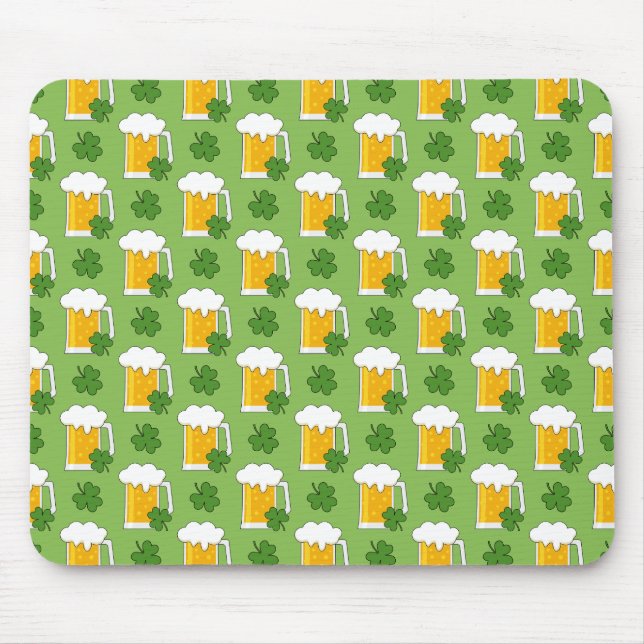 Irish Beer Mug with Shamrock Clover Pattern Mouse Pad (Front)