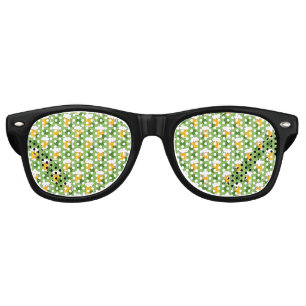 Irish Beer Mug with Shamrock Clover Pattern Retro Sunglasses