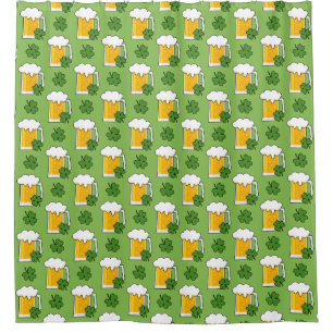 Irish Beer Mug with Shamrock Clover Pattern Shower Curtain