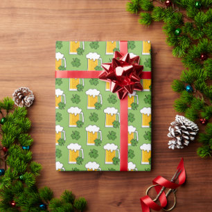 Irish Beer Mug with Shamrock Clover Pattern Wrapping Paper